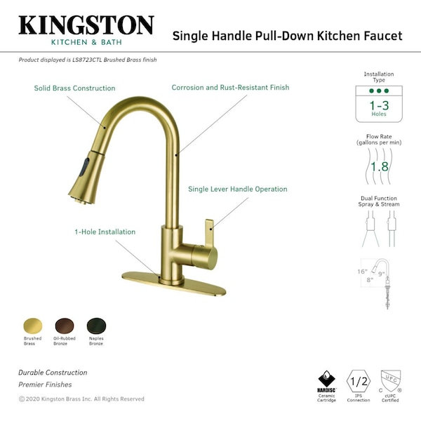 LS8725CTL Continental Single-Handle Pull-Down Kitchen Faucet, Bronze